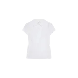 Chomba de manga corta en color blanco, con cuello camisero y cierre frontal de botones ocultos.