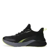 Championes deportivos Topper modelo Squat II, color negro con detalles en gris y amarillo neón. Presentan una capellada de malla transpirable con refuerzos sintéticos, cierre por cordones y suela con tecnología T-Cushion para mayor amortiguación.