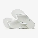 Ojotas Havaianas modelo Top, color blanco liso, con tiras delgadas y logo en relieve en la tira.