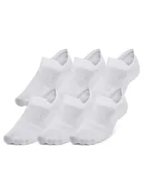 Pack de seis pares de medias tobilleras Under Armour de color blanco, ultradelgadas y ligeras, con paneles de malla transpirable y soporte para el arco del pie.
