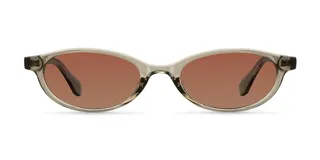 Lentes de sol con montura ovalada de diseño fino y ligero en color beige translúcido. Presentan cristales polarizados en tono marrón con protección UV400.