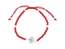 Pulsera con hilo rojo ajustable, cuentas de cristal facetado color rojo y dije de mano de Hamsa de plata 925.