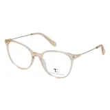 Armazón de anteojos Teresa Calandra modelo C39Z, con frente de acetato en color champagne traslúcido y patillas metálicas finas en tono dorado.