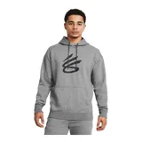 Buzo con capucha Under Armour Curry Splash, color gris jaspeado, con bolsillo canguro frontal y logo de Stephen Curry estampado en negro en el pecho. Presenta hombros caídos, capucha con cordones ajustables y puños y bajo acanalados.