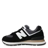 Championes urbanos New Balance modelo 574, color negro con detalles en gris y blanco, confeccionados en gamuza y malla, con logo "N" característico en los laterales y entresuela ENCAP.