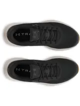 Championes de entrenamiento Under Armour modelo W Aurora 3, diseñados específicamente para el pie femenino. Presentan una parte superior de malla transpirable en color negro con detalles en gamuza, mediasuela blanca con amortiguación Charged+ y suela de goma color caramelo con patrón de tracción multidireccional.