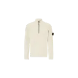 Sweater de punto acanalado de Stone Island en color blanco, con cuello alto, cierre frontal parcial con cremallera y el parche distintivo de la marca en la manga izquierda.