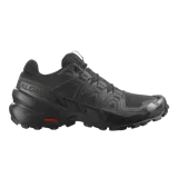 Championes de trail running Salomon Speedcross 6, color negro, con diseño ligero, parte superior renovada y suela con gran adherencia y evacuación rápida de barro.