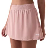 Pollera-short deportiva Fila Skort Flow III, color rosado, con cintura elástica fruncida y logo de Fila en blanco en el dobladillo.