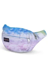 Riñonera negra de la marca JanSport, modelo Fifth Avenue, con parche frontal de la marca y cierres metálicos.