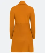 Cardigan largo de punto texturizado color ladrillo, con abertura frontal y terminación en puntas.