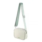 Bandolera Terrano de diseño compacto y moderno, confeccionada en material símil cuero color verde menta. Cuenta con cierre superior, interior forrado y correa larga ajustable al tono con herrajes metálicos.