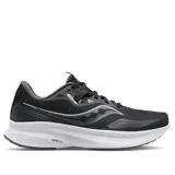 Championes Saucony Guide 15 para hombre, color negro con detalles en gris y blanco. Diseñados para running, ofrecen amortiguación PWRRUN, tecnología HOLLOW-TECH y ajuste FORMFIT.