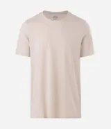 Remera básica de corte regular para hombre, color verde militar, con mangas cortas y cuello redondo.