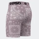 Calzoncillos tipo bóxer PSD color lila con estampado de cachemir blanco.