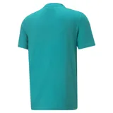 Remera turquesa de corte clásico con estampado del logo de Puma en el frente, con detalles en rosa y blanco.
