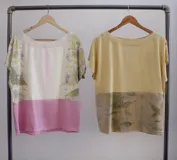 Blusa manga dolman, color salmón, con espalda entera y botones de madera.