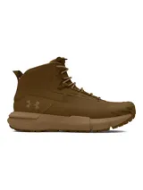 Botas tácticas Under Armour modelo Charged Valsetz Mid, color marrón. Presentan una parte superior sintética transpirable con refuerzos de PU, entresuela Charged Cushioning para mayor amortiguación y suela exterior Vibram XS Trek de alta tracción.