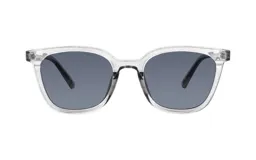 Lentes de sol con armazón de acetato transparente y cristales oscuros en tono gris.