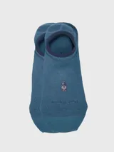 Calcetín de corte invisible color azul, diseñado para usar con zapatillas. Presenta un borde superior en tono azul oscuro y una textura suave.