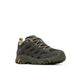 Championes de senderismo Merrell modelo Moab 3, color verde oliva con detalles en negro. Confeccionados en gamuza y malla transpirable, cuentan con suela Vibram de alta tracción y amortiguación en el talón.
