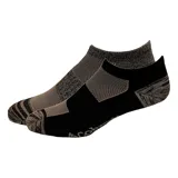 Par de medias deportivas tipo soquete, con diseño técnico de tejido texturizado en color negro y gris. Presentan refuerzos en puntera y talón, con el logo de la marca visible en la parte inferior.