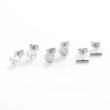Set de aros mini de acero quirúrgico con forma de corazón, esfera y cruz.