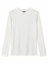 Remera de manga larga de color blanco, confeccionada en tejido de punto liso, con cuello redondo y diseño clásico.