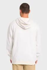 Canguro Billabong All Day Zip de color beige melange, confeccionado en mezcla de algodón y poliéster reciclado. Cuenta con cierre frontal completo, capucha ajustable con cordones, bolsillos tipo canguro, puños y dobladillo acanalados, y parche con el logo de la marca en el pecho.