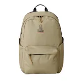 Mochila Rip Curl modelo Crusha de 30 litros, color beige, con compartimento principal con cierre, bolsillo frontal con cierre, compartimento acolchado para portátil y bolsillos laterales para botellas.