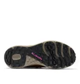 Calzado de trekking Columbia modelo Terrastride Bc Omni-Grip para mujer, en color marrón con detalles en verde azulado y rosa. Diseño de caña baja con capellada de ante, cuero y tejido, suela de caucho y entresuela amortiguada.