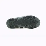 Sandalia de senderismo Merrell modelo Huntington Sport, color negro. Presenta un diseño ergonómico con empeine sintético impermeable, forro de neopreno y sistema de cierre con dos tiras de velcro ajustables. Cuenta con una entresuela de espuma EVA ligera, tecnología Air Cushion en el talón para absorción de impactos y suela de goma adherente para mayor tracción.