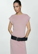 Vestido midi de algodón con cuello redondo y mangas cortas con diseño recto.