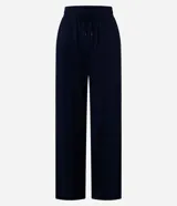 Pantalón recto de piqué azul marino, de tiro alto con cintura elástica y cordón ajustable.