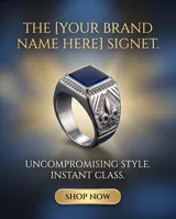 Anillo de acero tipo sello con piedra central rectangular color azul y diseño lateral de flor de lis.