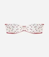Top de bikini bandeau de microfibra, con diseño de estampa de hongos y detalles de ribete con estampado a cuadros en los bordes.