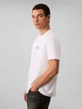 Remera de cuello redondo y manga corta, confeccionada en tejido de punto de algodón. Presenta un estampado frontal con el logo de la marca en estilo cursivo y la inscripción New York.