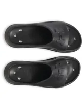 Sandalias tipo chinelas Under Armour modelo Locker V, confeccionadas en una sola pieza de EVA moldeada de secado rápido. Presentan un diseño ergonómico con orificios de drenaje laterales, plantilla texturizada para mayor tracción y el logo de la marca en relieve sobre la banda superior.