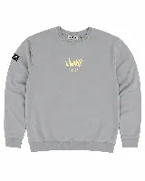 Buzo de algodón con efecto acid wash en color gris oscuro. Presenta un corte oversize y una estampa gráfica en la espalda con tipografía manuscrita y la palabra 'Whatever' en color verde claro.