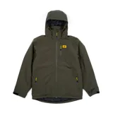 Chaqueta técnica de color verde oliva con capucha extraíble, cierre frontal con cremallera, bolsillos laterales y en el pecho con cierres impermeables, y logo de la marca en el pecho. Cuenta con tecnología Storm Blocker+ para protección contra el agua y el viento, y aislamiento térmico de poliéster reciclado.