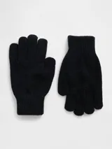 Guantes de punto tejido en color negro con puños elásticos acanalados.