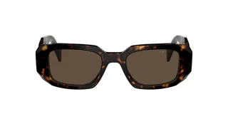Lentes de sol Prada modelo 17W, con armazón rectangular de acetato con patrón carey y lentes marrones.