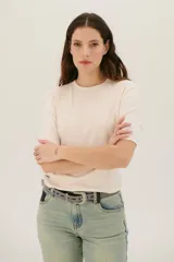 Remera manga 3/4 color celeste.