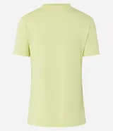 Blusa básica de manga corta con cuello en V, confeccionada en tejido de viscosa con elastano. Presenta un diseño liso y corte ajustado.