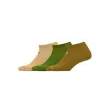 Pack de tres pares de medias New Balance de corte bajo, en color beige, verde militar y marrón.