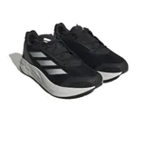 Championes de running Adidas Duramo Speed, color negro con detalles plateados y suela blanca.