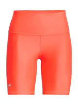 Calza corta deportiva Under Armour de talle alto, confeccionada en tejido HeatGear ultraligero que absorbe el sudor y se seca rápidamente. Presenta un diseño ajustado con costuras planas ergonómicas para mayor comodidad y libertad de movimiento, e incluye un bolsillo frontal integrado en la cintura.