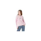 Sweater de punto en color rosado, con cuello polo y ribetes en contraste, manga larga y logo bordado en el pecho.