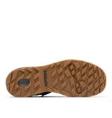 Bota de senderismo Columbia modelo Newton Wander Ltr, color gris con suela de goma color caramelo. Presenta diseño de caña media, cierre con cordones, herrajes metálicos y construcción impermeable con tecnología Omni-Tech.