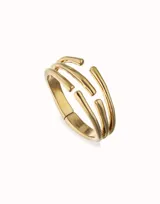 Pulsera rígida de aleación de metales bañada en oro de 18k, con diseño de tres tubos paralelos.